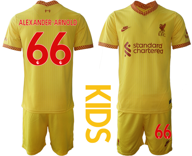 Youth 2021-2022 Club Liverpool Second away yellow #66 Soccer Jersey->youth soccer jersey->Youth Jersey